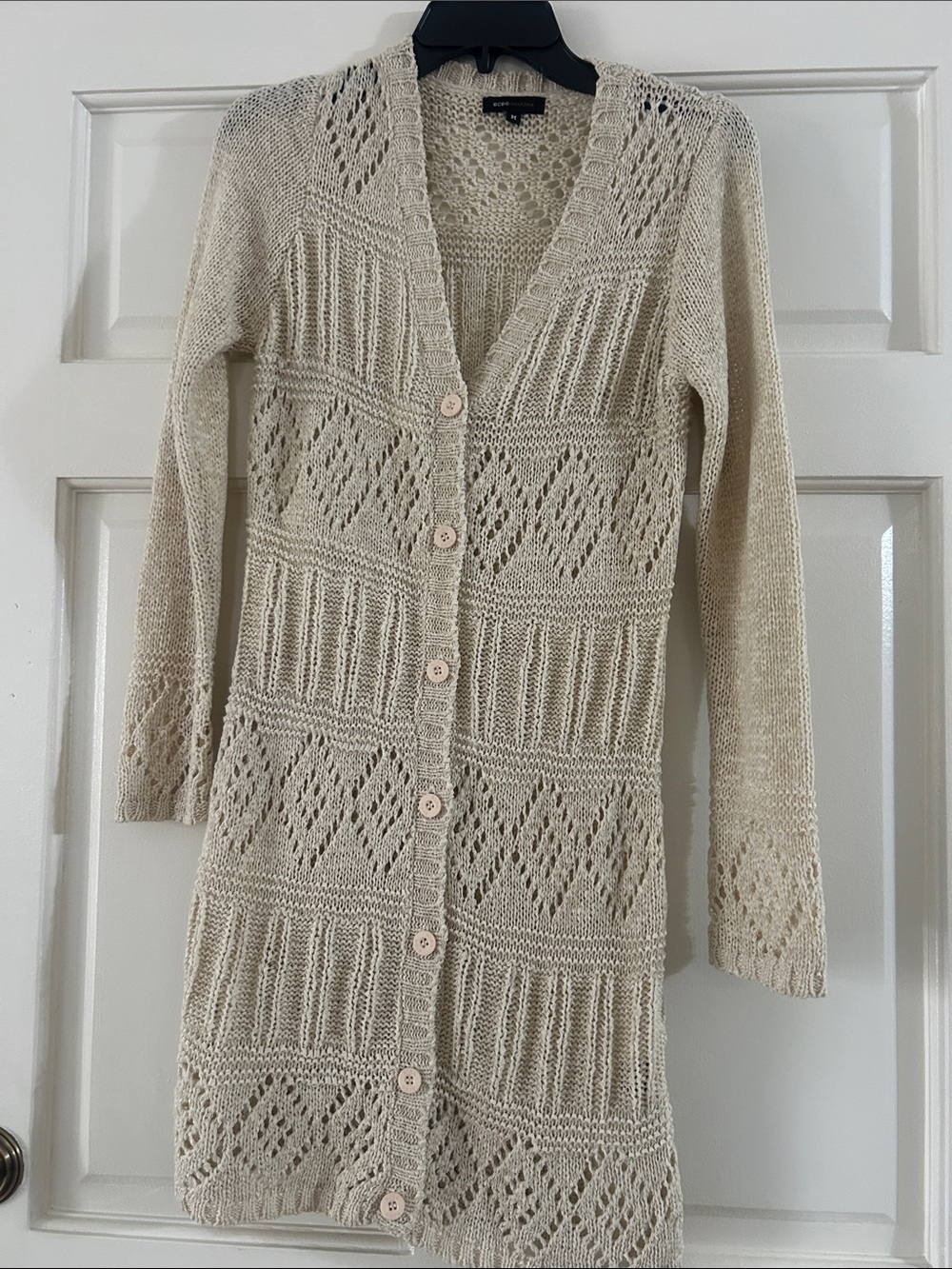 BCBGMaxAzria Cream Openwork Knit Button-Front Cardigan